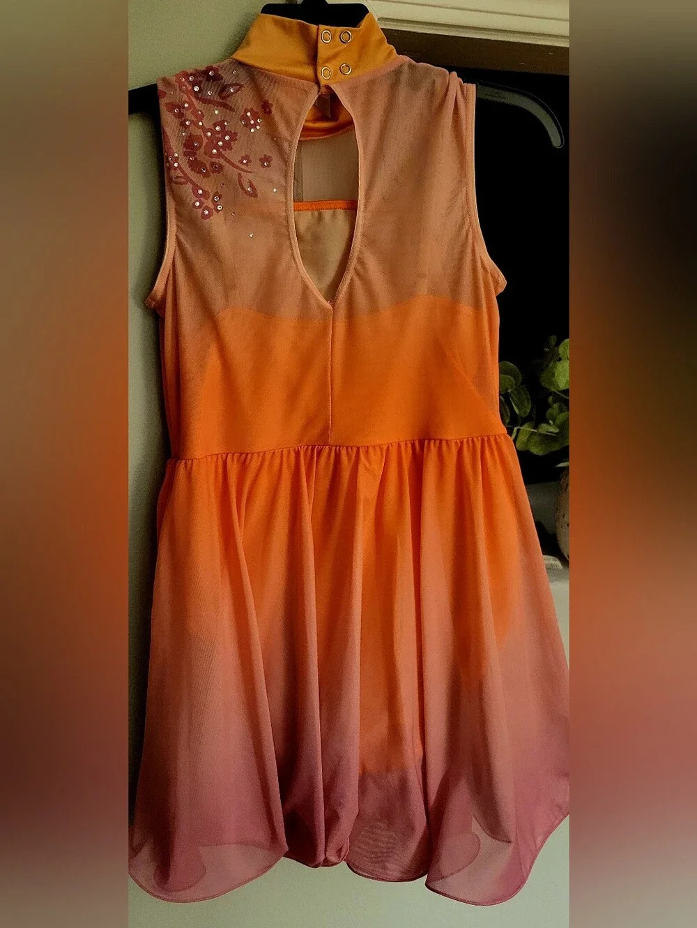 Weissman Orange to Pink Gradient Costume with Floral Rhinestones